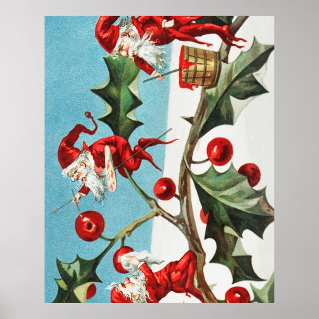 Gnomes painting holly berries in the snow poster (Framsidan)