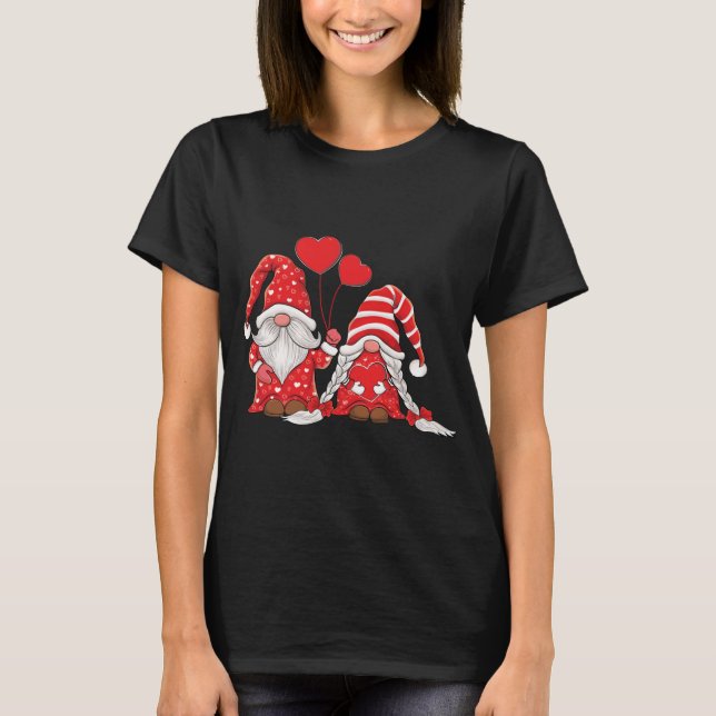 Gnomes par Holding Hearts kärlek mönster Valentin T Shirt (Framsida)