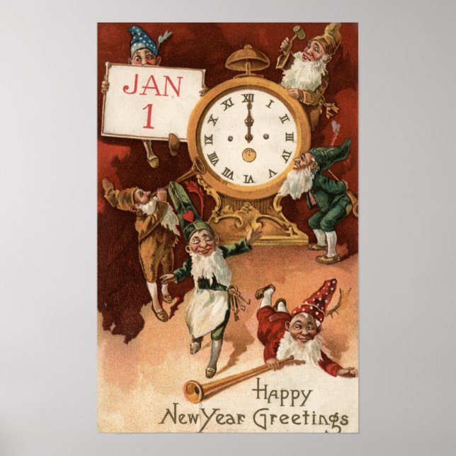Gnomes Partying runt en klocka Poster (Framsidan)