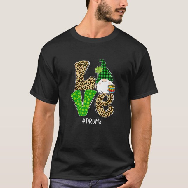 Gnomes Patrick's Day Kärlek Drums Leopard Play Cos T Shirt (Framsida)