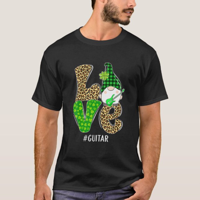 Gnomes Patrick's Day Kärlek Guitar Leopard Play Co T Shirt (Framsida)