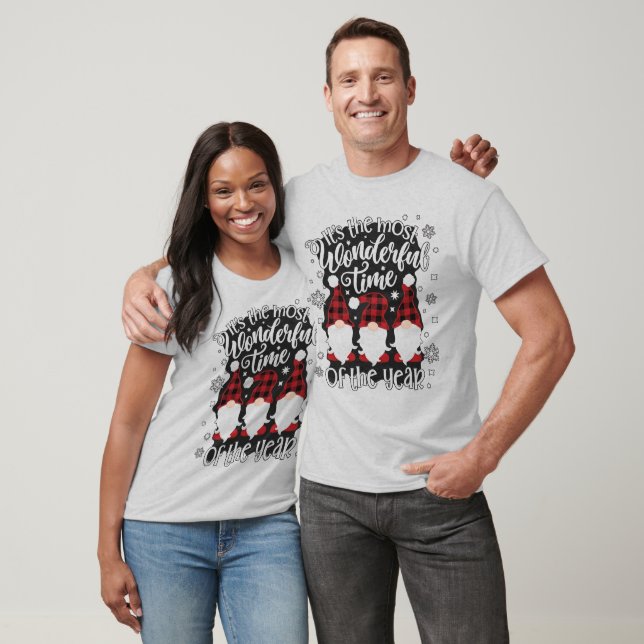 Gnomes Plaid Christmas Wonderful Time Holiday T Shirt (Unisex)