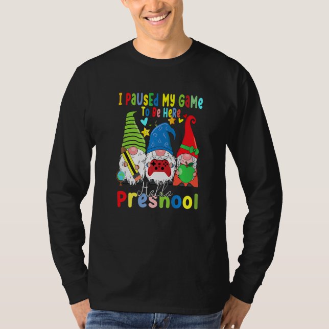 Gnomes Preschool Crew Paused My Game Teacher Back  T Shirt (Framsida)