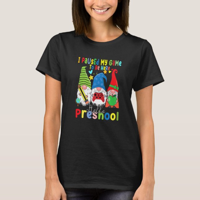 Gnomes Preschool Crew Paused My Game Teacher Back  T Shirt (Framsida)