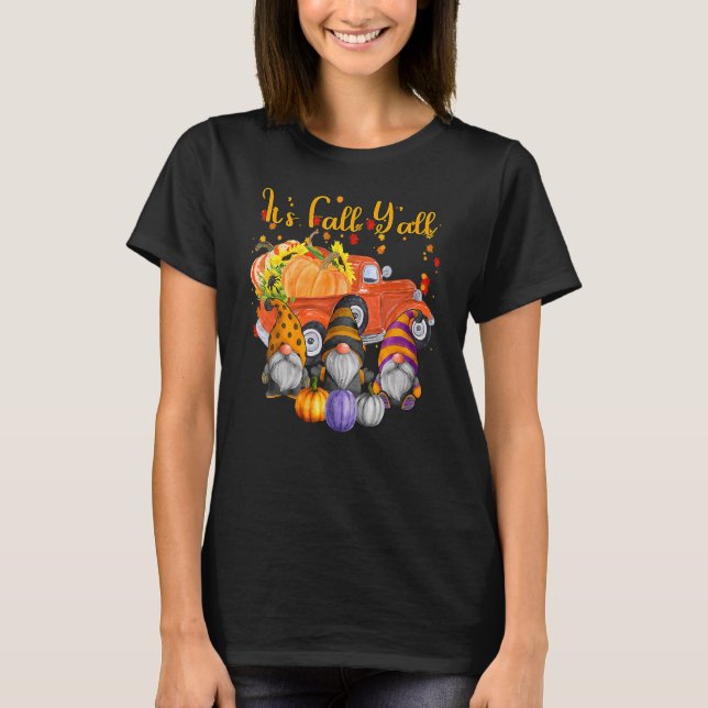 Gnomes Pumpkin Det är Fall Y'all Autumn Lastbil Cu T Shirt (Framsida)