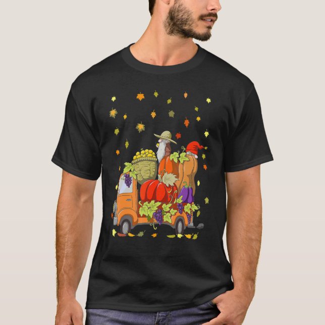 Gnomes Pumpkin Lastbil Höst löv Fall Thanksgivi T Shirt (Framsida)