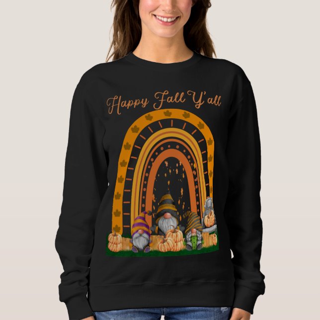 Gnomes Pumpkin Lycklig Fall Y'all Autumn Rainbow T T Shirt (Framsida)
