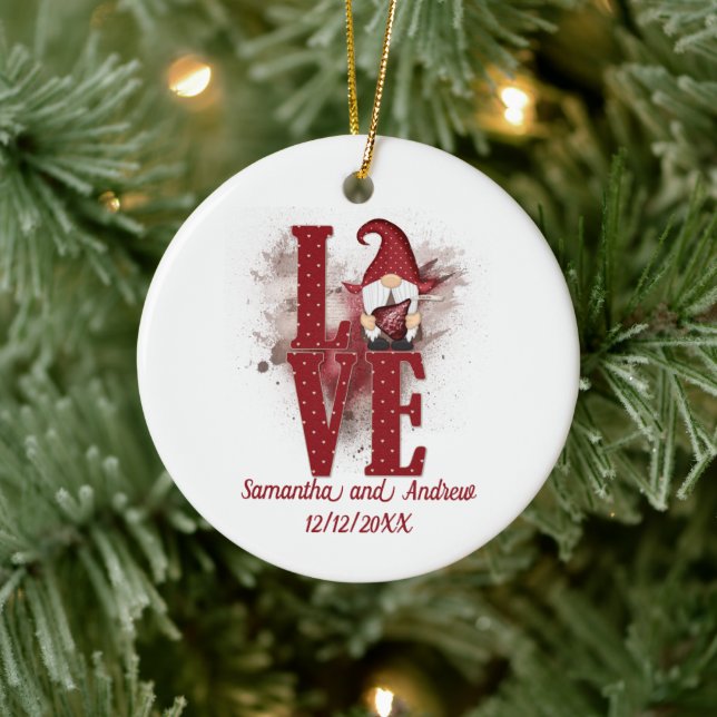 Gnomes Red Kärlek Cute Bröllop Juljul Julgransprydnad Keramik (Träd)