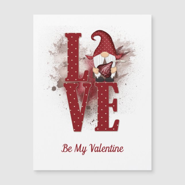 Gnomes Red Kärlek Cute Valentine-kortet för magnet (Framsida)