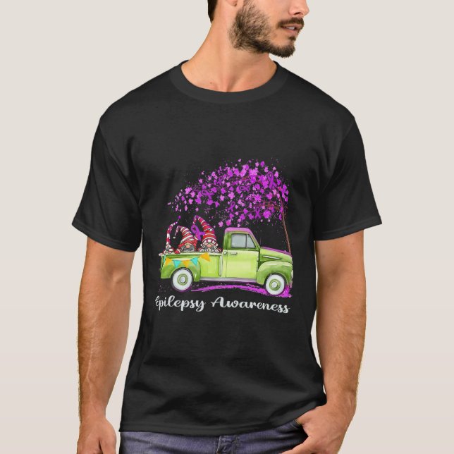 Gnomes Riding Lastbil Epilepsy Awareness T Shirt (Framsida)