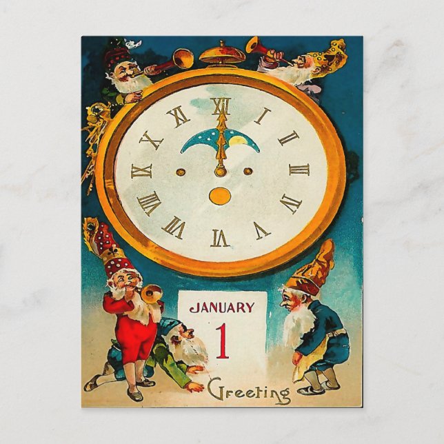 Gnomes - ringning i det nya året helg vykort (Framsida)