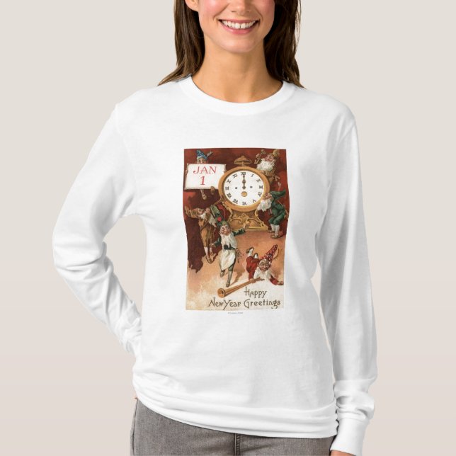 Gnomes som festar runt om en ta tid på tee shirt (Framsida)