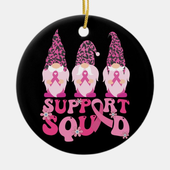 Gnomes Support Squad Breast Cancer Awareness Julgransprydnad Keramik (Framsidan)
