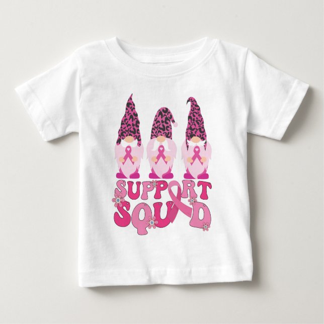 Gnomes Support Squad Bröstcancer Medvetenhet  T Shirt (Framsida)