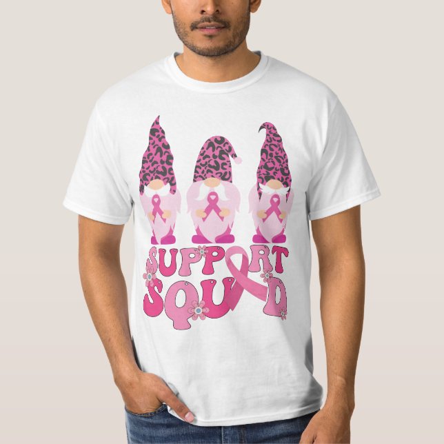 Gnomes Support Squad Bröstcancer Medvetenhet  T Shirt (Framsida)