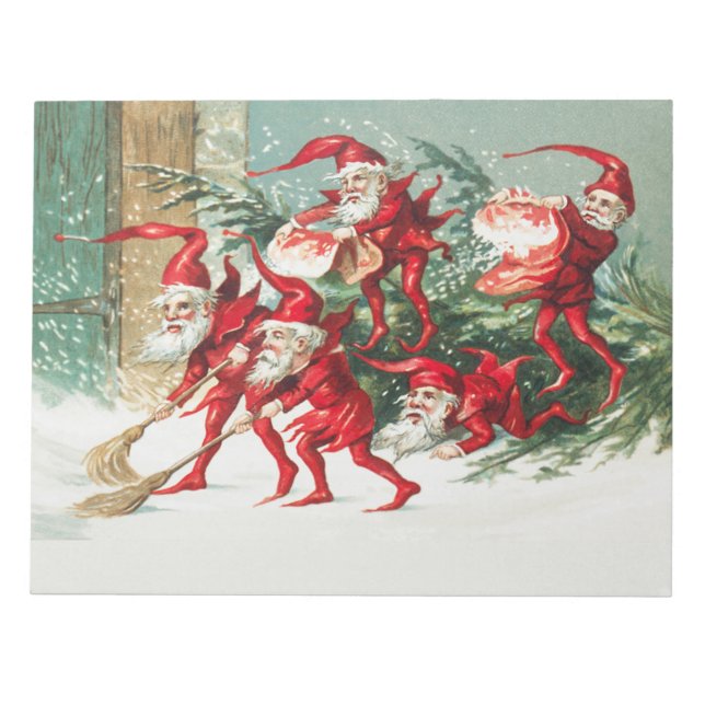 Gnomes sweeping snow with a broom anteckningsblock (Framsida)