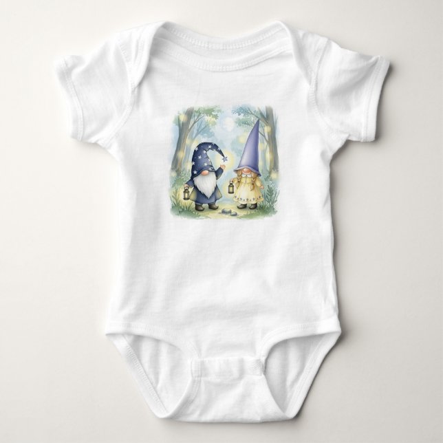 Gnomes välkomnar natten i skogen, Watercolo T Shirt (Framsida)