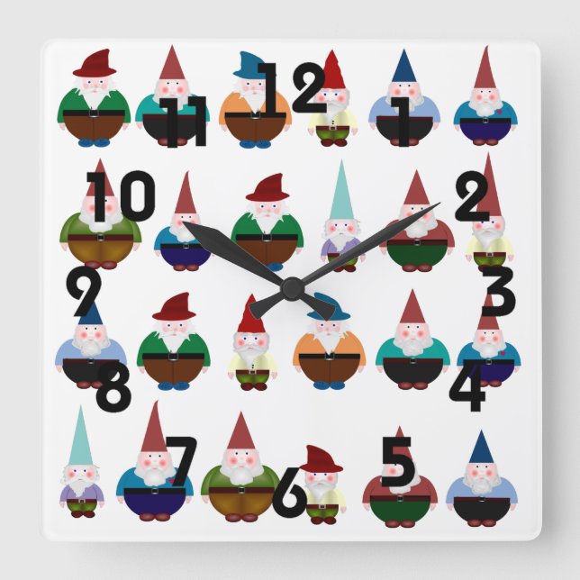 Gnomes Wall Clock Fyrkantig Klocka (Framsida)
