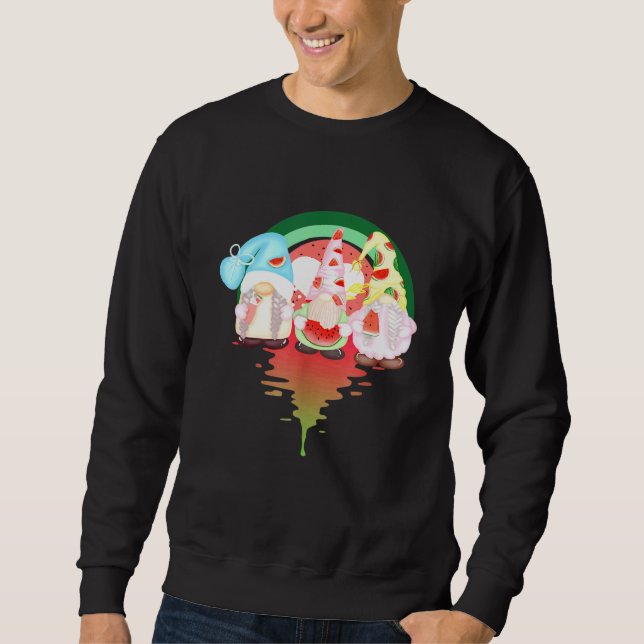 Gnomes Watermelon Vaporwave Sunset Summer Lång Ärmad Tröja (Framsida)