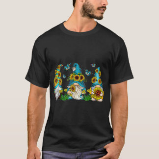 Gnomes With Sunflower Flower Butterfly Gardening T Shirt