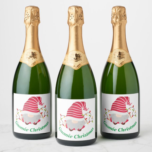 Gnomie jul Sparkling Vin-etikett (Flaskor)