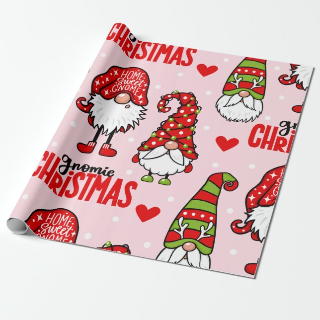 Gnomie Santa Ansikte Julafton Wrapping Papper Presentpapper (Utrullad)