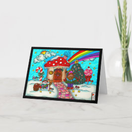 Gnomies Helgdag Mushroom House Card Kort