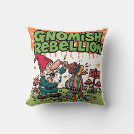 "Gnomisk Rebellion" Rolig Busig Trädgårdstomte Kudde