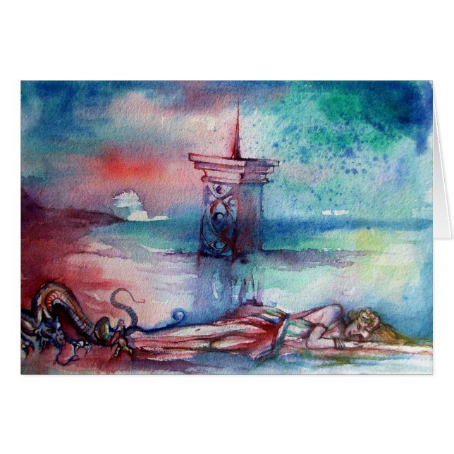 GNOMON OCH DAM I SJÖ Arthurian Legend Hälsningskort (Framsidan Horizontal)