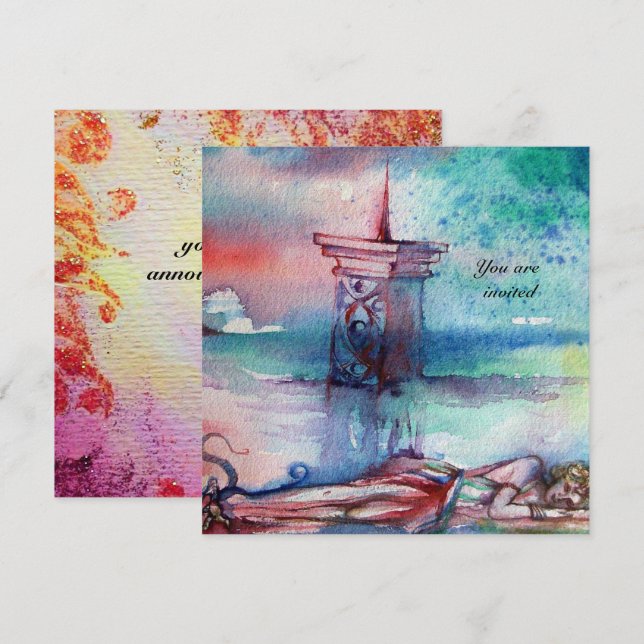 GNOMON OCH DAM I SJÖ Rosa Blue Watercolor Inbjudningar (Fram/baksida)