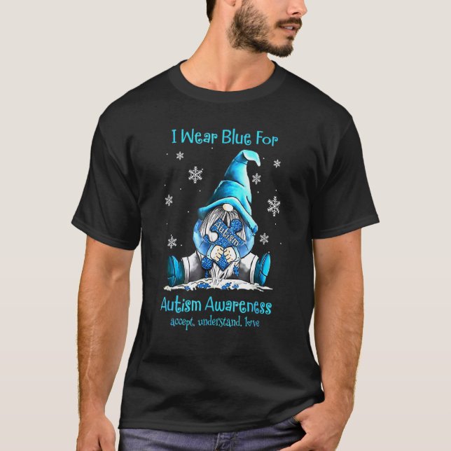 Gnompussel Bär Blå För Autism Acceptera Förstå T Shirt (Framsida)