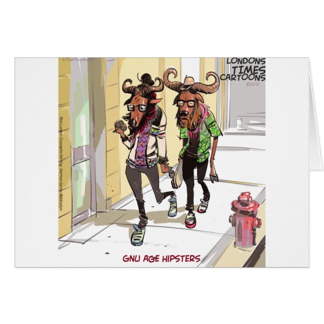 Gnu Age Hipsters Funny Hälsningskort (Framsidan Horizontal)
