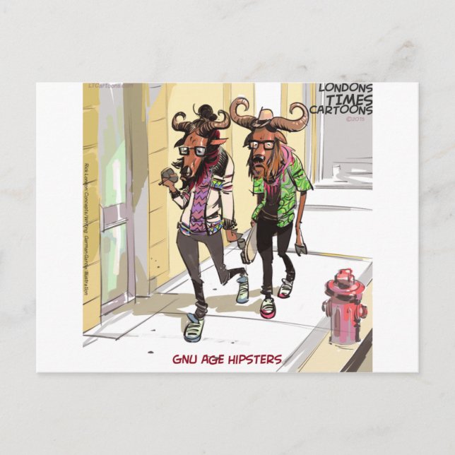 Gnu Age Hipsters Rick London Funny Vykort (Framsida)