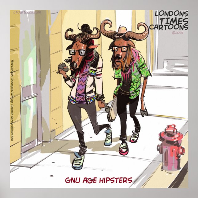 Gnu Age Hipsters Rolig Rick London Affisch (Framsidan)