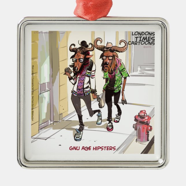 Gnu Ålder Hipsters Rick London Roligt Julgransprydnad Metall (Framsidan)