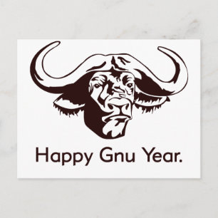 Gnu-året lycklig vykort