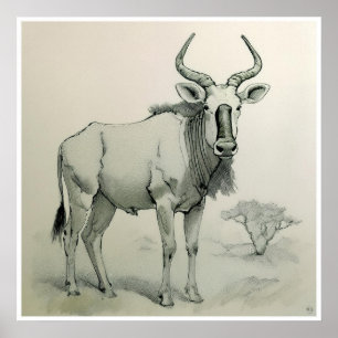 Gnu Teckning - Art-utskrift Poster