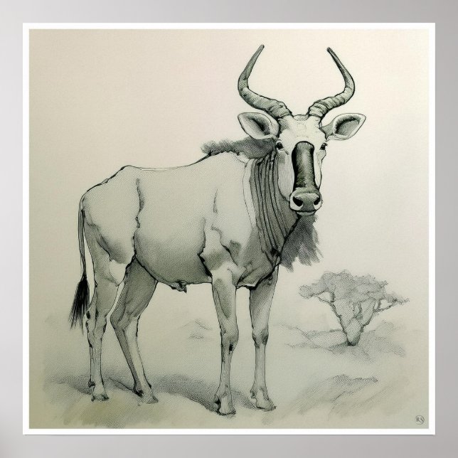 Gnu Teckning - Art-utskrift Poster (Framsidan)
