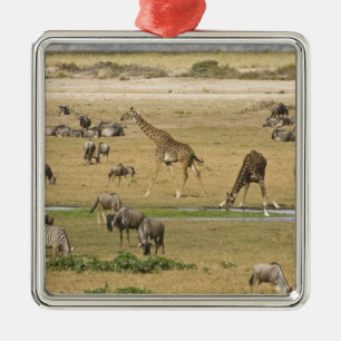 Gnu, zebror och giraffer julgransprydnad metall