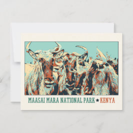 Gnus i nationalparken Maasai Mara i Kenya Vykort