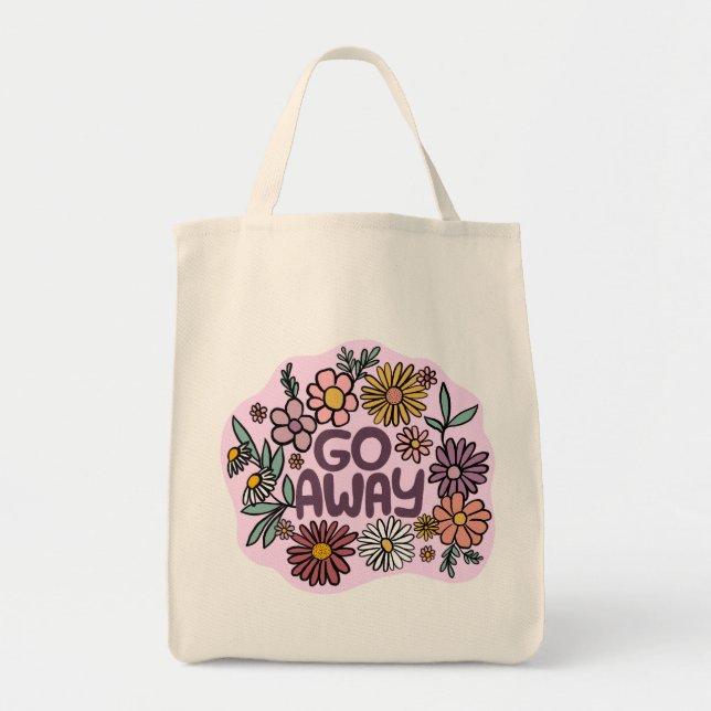 GO AWAY FUNNY Blommigt Cute Daisy Hand Drawn Tygkasse (Framsidan)