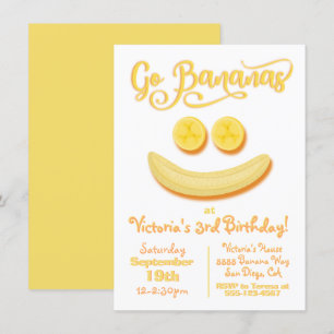 Go Bananas Lycklig Ansikte Födelsedagsfest Inbjudningar