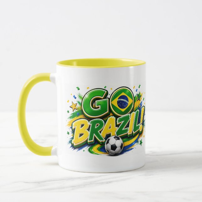 GO Brasil Patriotisk Fotbollsfanmugg | Brasiliansk Mugg (Vänster)