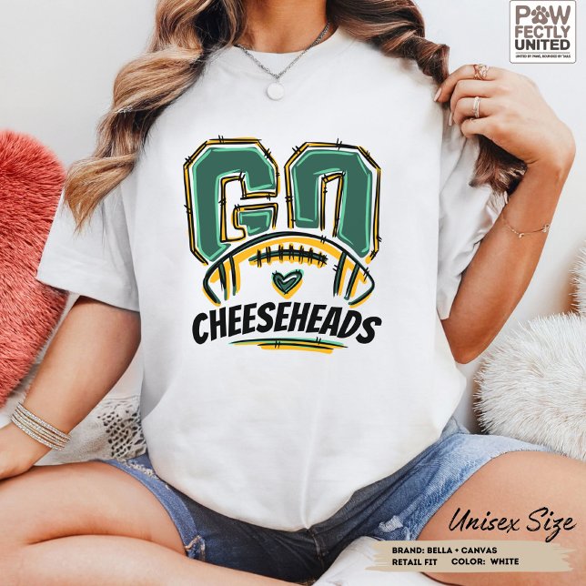 Go Cheesehead Football Fläkt Grönt Gult Anpassning T Shirt (Football fan t-shirt Yellow Green Bay Cheeseheads custom text and colors gift for football lover fan)