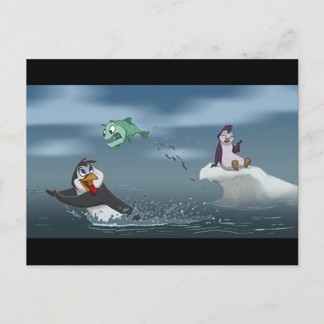"Go Fish" Penguin w/Background Vykort (Framsida)