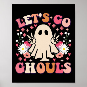Go Ghouls Retro Blommigt Ghost Groovy Halloween Poster