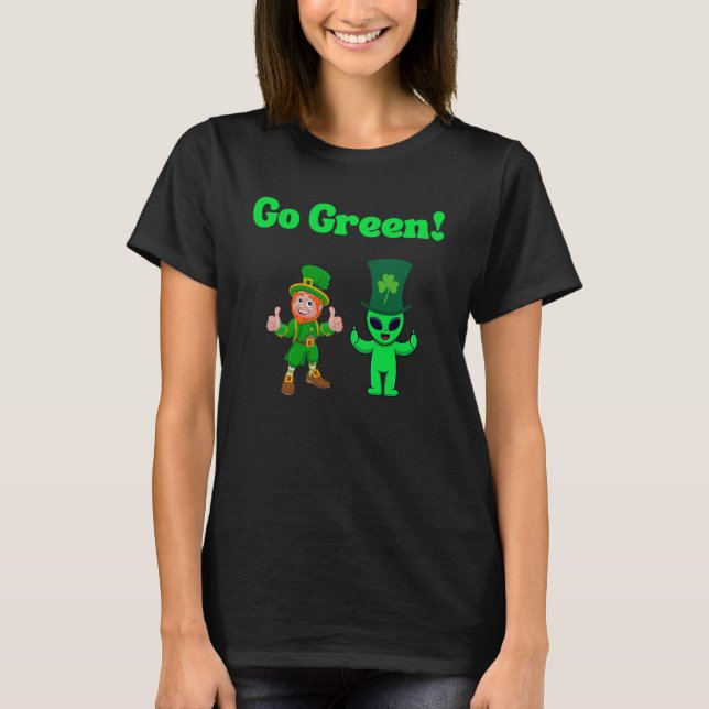 Go Green Leprechaun & Alien T Shirt (Framsida)