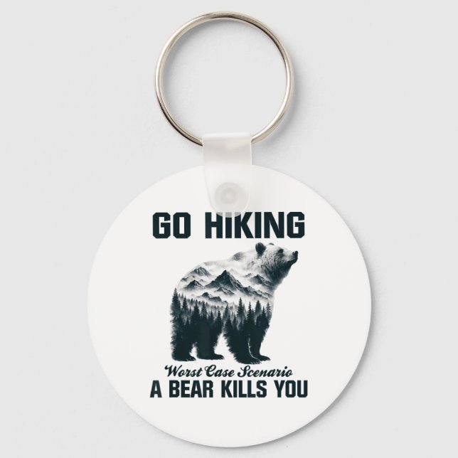 Go Hiking Worst Case Scenario A Bear Kills You Cam Nyckelring (Framsida)