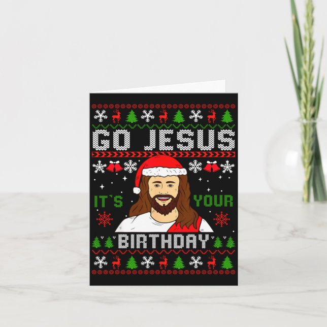 Go Jesus It’s Your Birthday Funny Ugly Christmas G Kort (Framsida)