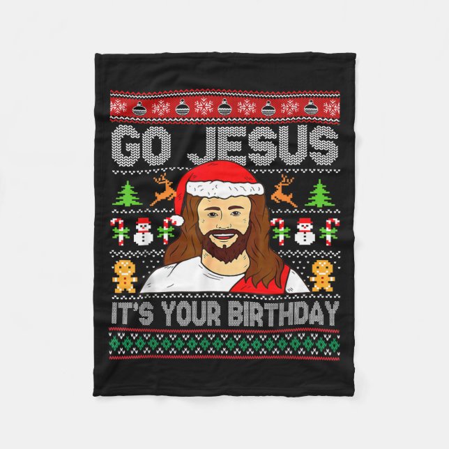 Go Jesus It's Your Birthday Ugly Christmas Sweater Fleecefilt (Framsidan)